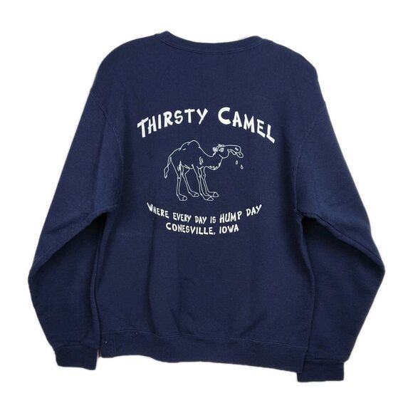 Hanes Thirsty Camel Crew Neck Sweatshirt Men's M Dk Blue Graphic Print Pullover - Picture 2 of 12